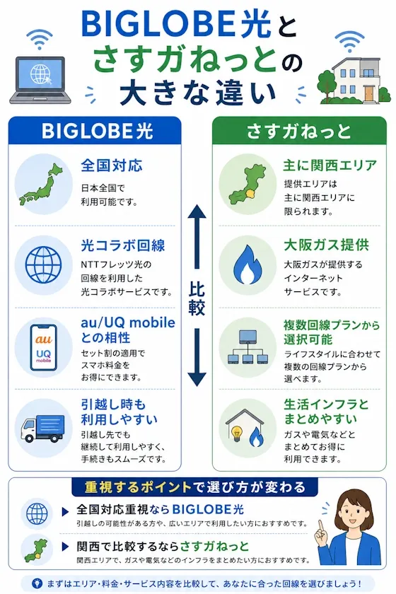 BIGLOBE光とさすガねっとの大きな違い