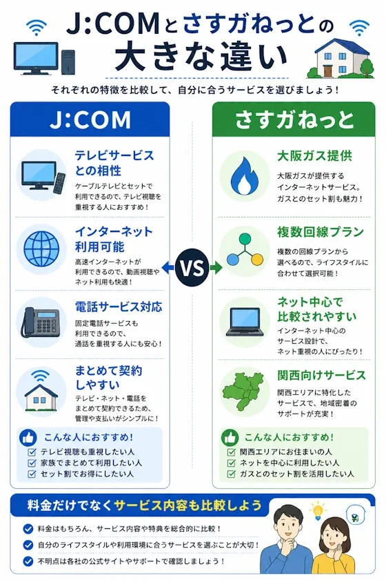 J:COMとさすガねっとの大きな違い