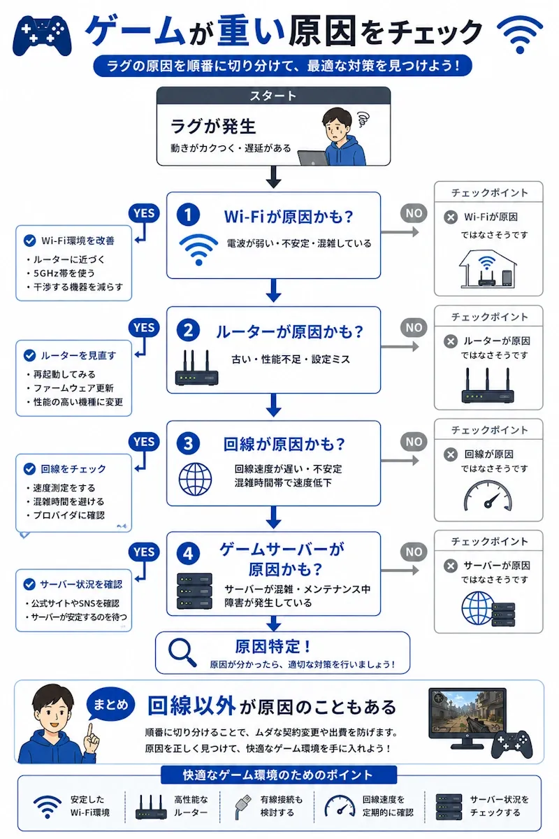 ゲームが重い原因の切り分け図