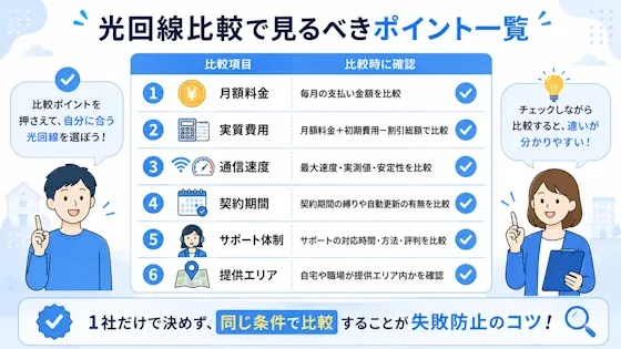 光回線比較で見るべきポイント一覧