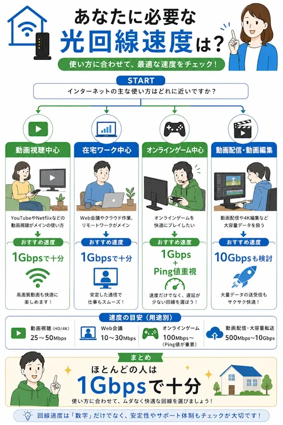 自分に必要な光回線速度の診断チャート