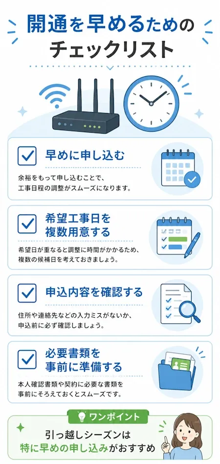 開通を早めるためのチェックリスト