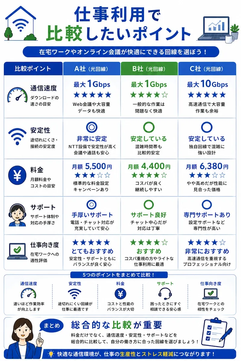 在宅ワーク向け回線比較ポイント